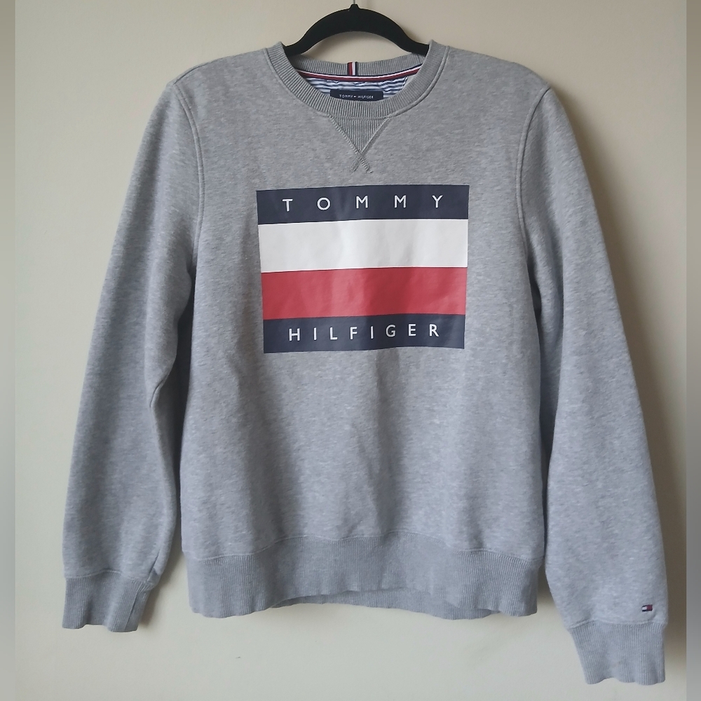 Tommy Hilfiger Box Logo Heather Gray Crewneck Sweater